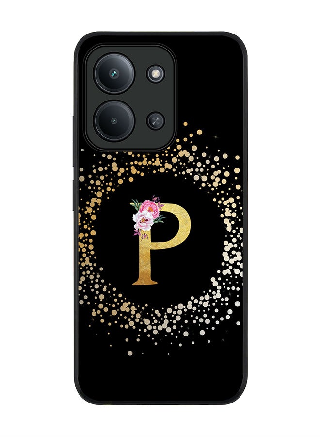 For Xiaomi Redmi 15C 4G Case,Slim fit Camera Protection, Shockproof Thin Phone cover  - Custom Monogram Floral - P ( Black )